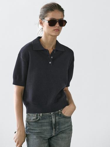 Zara Wool blend knit polo sweater - Navy blue