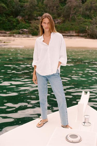 JEANS Z.09 STRAIGHT ANKLE TIRO ALTO CINTURA CRUZADA - Azul medio de Zara