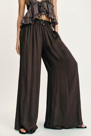 FLOWING WIDE-LEG TROUSERS - Brown by Zara
