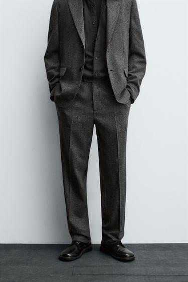 LIMITED EDITION WOOL TEXTURED SUIT TROUSERS - Anthracite Grey by Zara