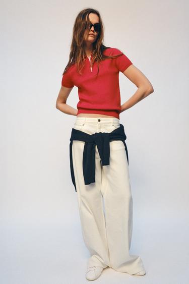 POLO EN MAILLE À ZIP - Rouge de Zara - Image 4