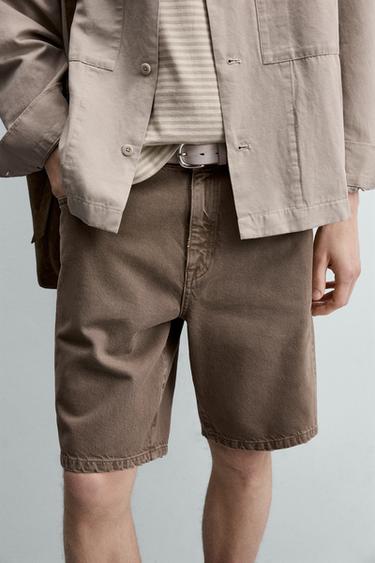 RELAXED FIT DENIM BERMUDA SHORTS - Brown by Zara