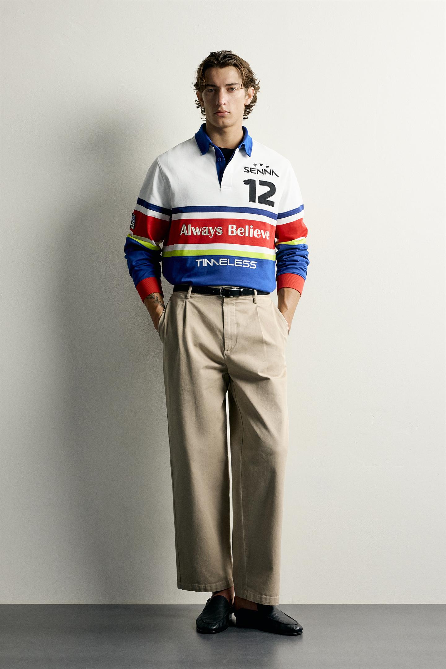 Мужское поло Zara Ayrton Senna © Senna Brands Graphic Polo, цвет: Синий