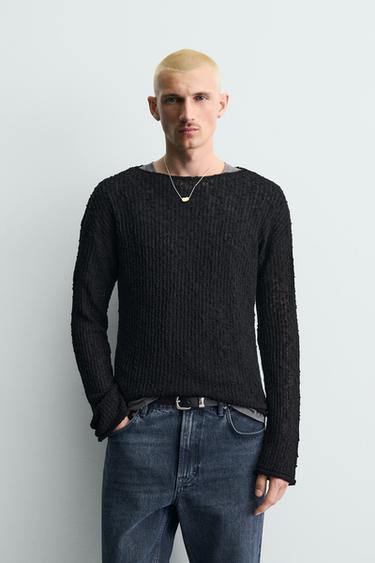 TEXTURED OPEN-KNIT JUMPER - Black by Zara