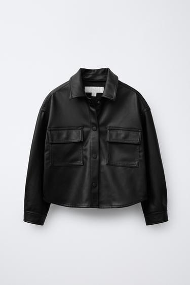 FAUX LEATHER OVERSHIRT WITH POCKETS - Black by Zara