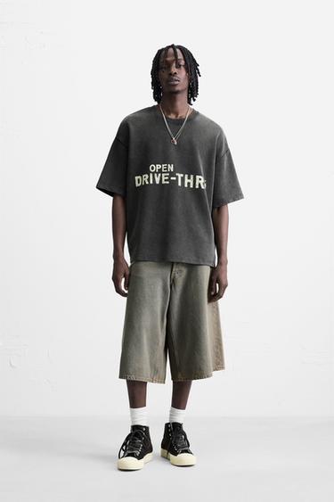 MOLETOM COM LAVAGEM E ESTAMPAS GRÁFICAS - Antracito-escuro da Zara - Imagem 0