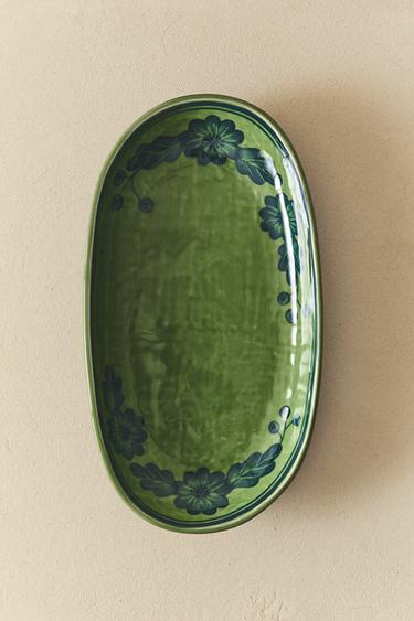PLAT GRÈS OVALE FLEURS - Bleu / Vert de Zara - Image 5