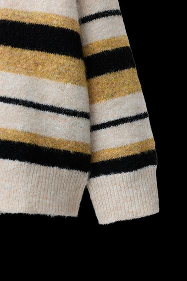 Zara STRIPED KNIT CARDIGAN - Sand / Black