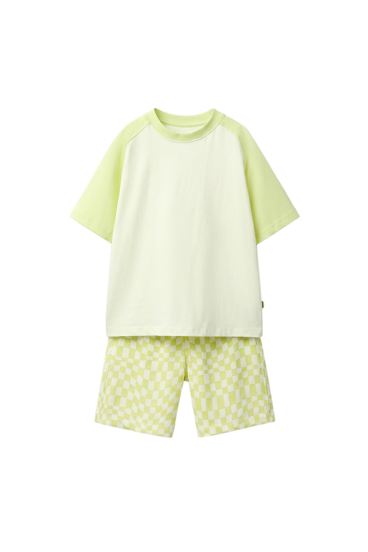 CHECKERBOARD T-SHIRT AND BERMUDA SET — Lime green