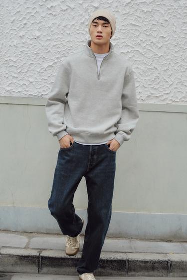 Zara 基本款拉鍊領運動衫 - 斑紋灰色