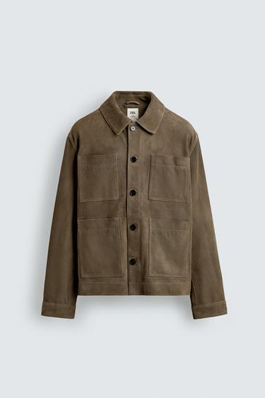 Zara LIMITED EDITION SUEDE LEATHER POCKET JACKET - Gray / Tan