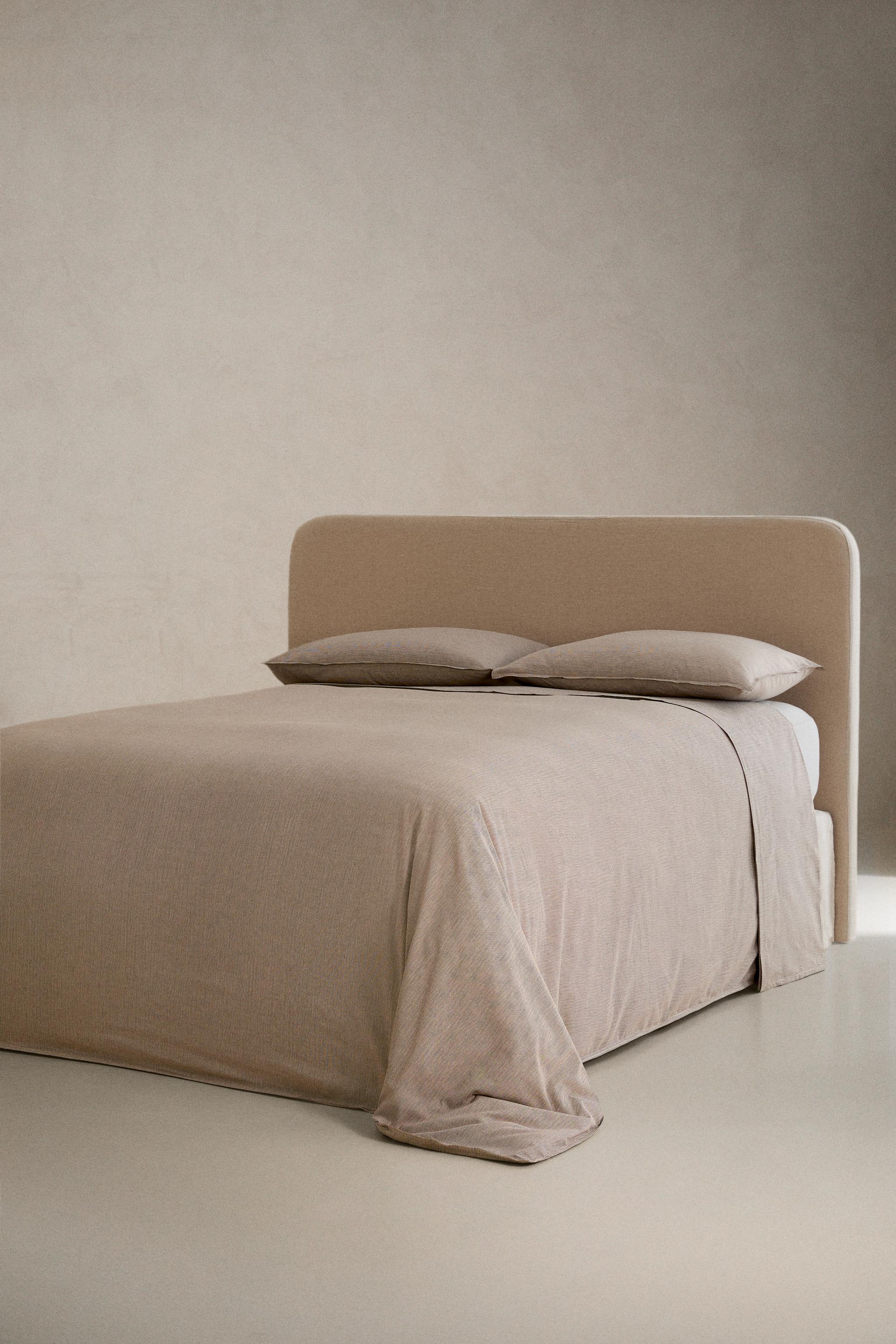 FADED STRIPED COTTON FLAT SHEET — Brown