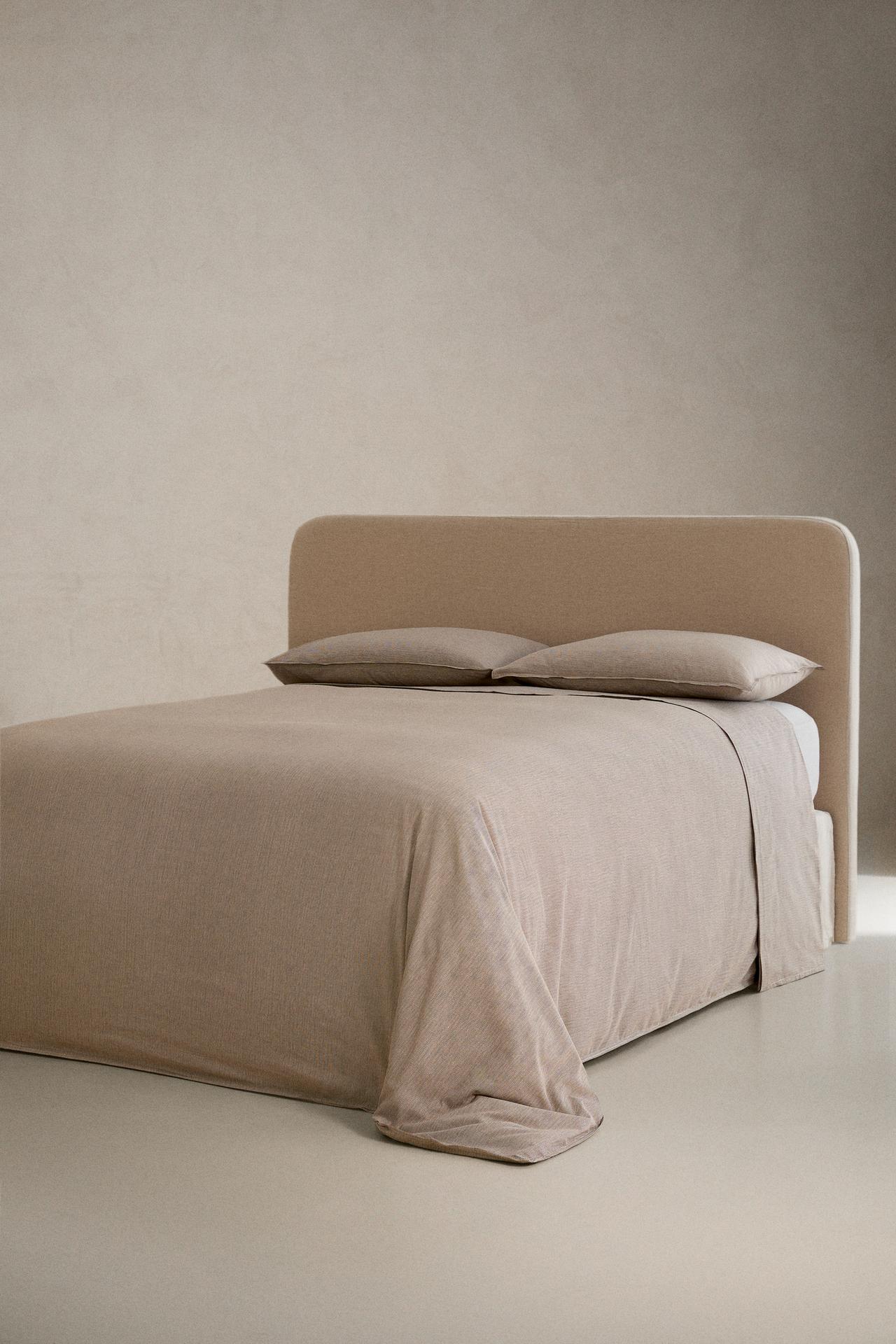 FADED STRIPED COTTON FLAT SHEET — Brown
