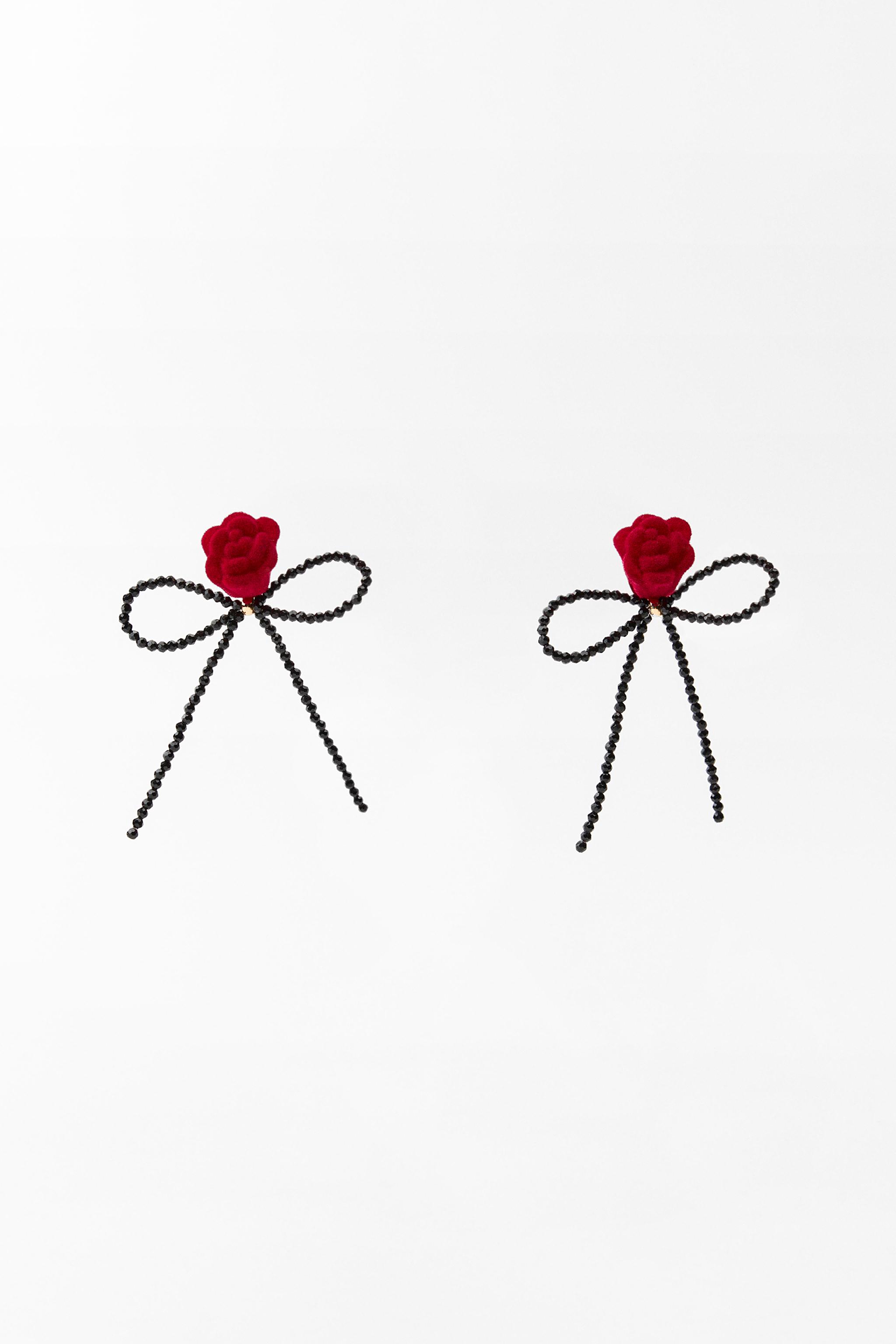 BEADED FLOWER EARRINGS Black ZARA United Kingdom