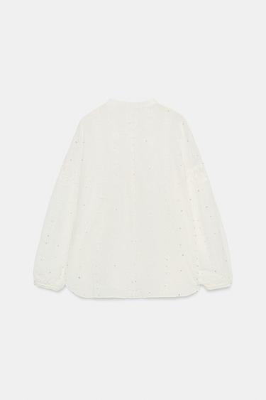 BLOUSE BRODÉE PAILLETTES - Blanc cassé de Zara - Image 4