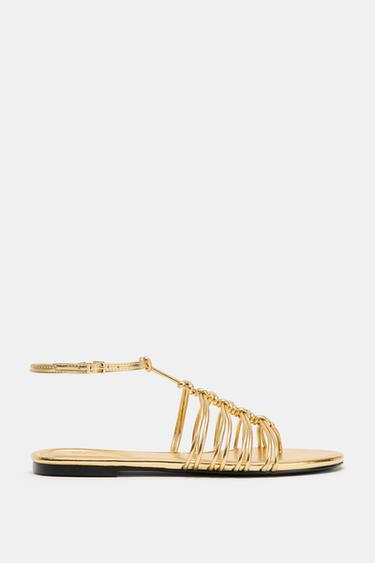 METALLISKE FLADE SANDALER - Guld fra Zara