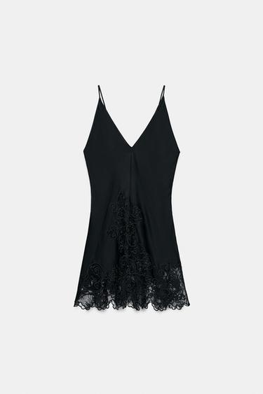 ZW COLLECTION SATIN EMBROIDERED TOP - Black by Zara - Image 3