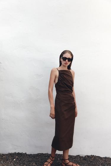 ZW COLLECTION DRAPED MIDI DRESS - Brown by Zara