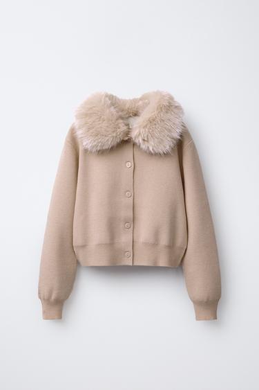 CARDINGAN WITH DETACHABLE FAUX FUR COLLAR - Beige by Zara
