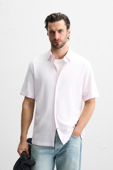 REGULAR FIT SOFT SHIRT - Pink / White by Zara