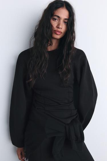 Zara FITTED INTERLOCK SWEATSHIRT - Black - Image 0