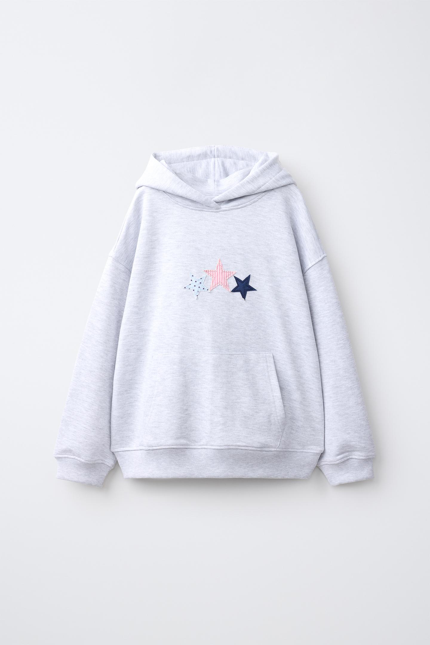 Детское худи Zara Star Patch, цвет: Серый меланжевый — фото 1