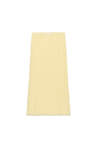 DOTTED MESH MIDI SKIRT - Light yellow by Zara