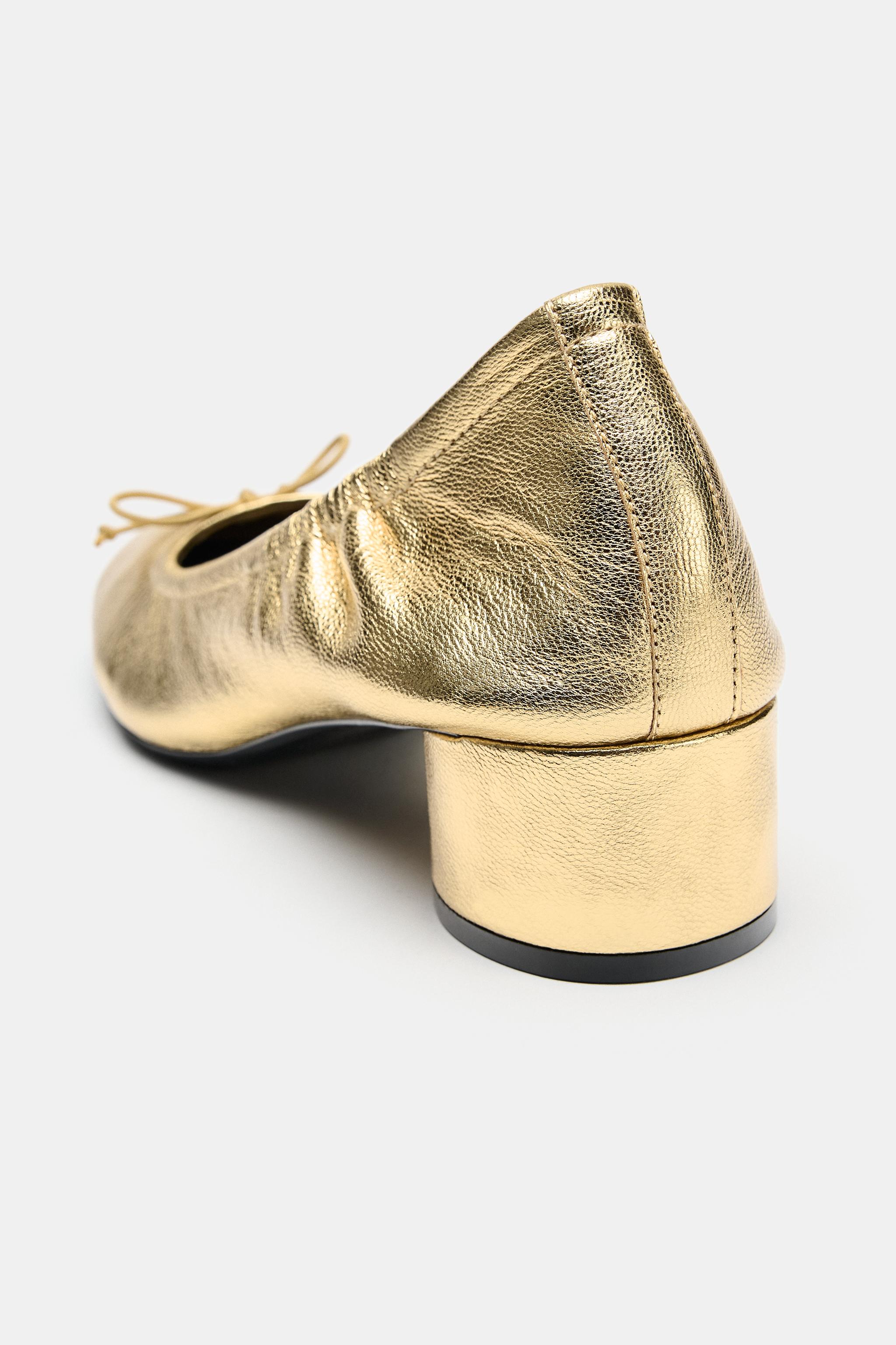 METALLIC LEATHER HEELED BALLET FLATS