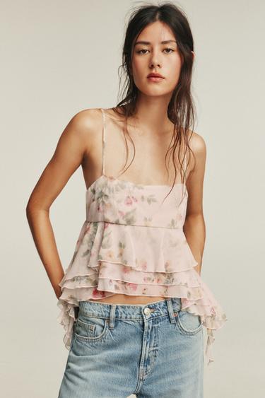 TOP CROP FLORES - único de Zara