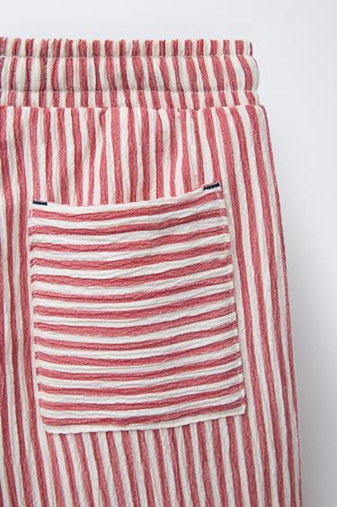 STRIPED TEXTURED PRINT BERMUDA SHORTS - Red / White by Zara - Image 3