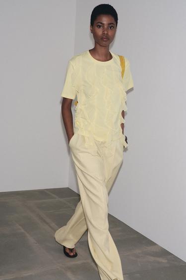 T-SHIRT WITH FRONT RUFFLES - Yellow by Zara - Image 0