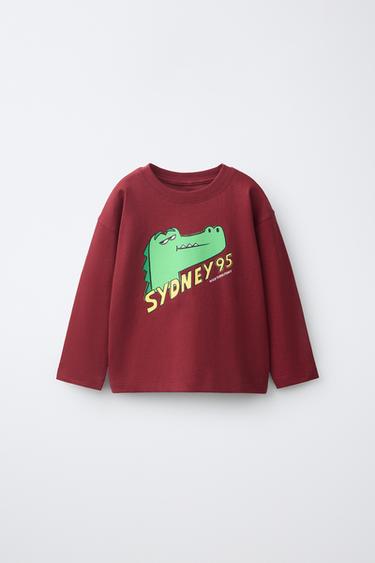 ANIMAL PRINT T-SHIRT - Burgundy by Zara