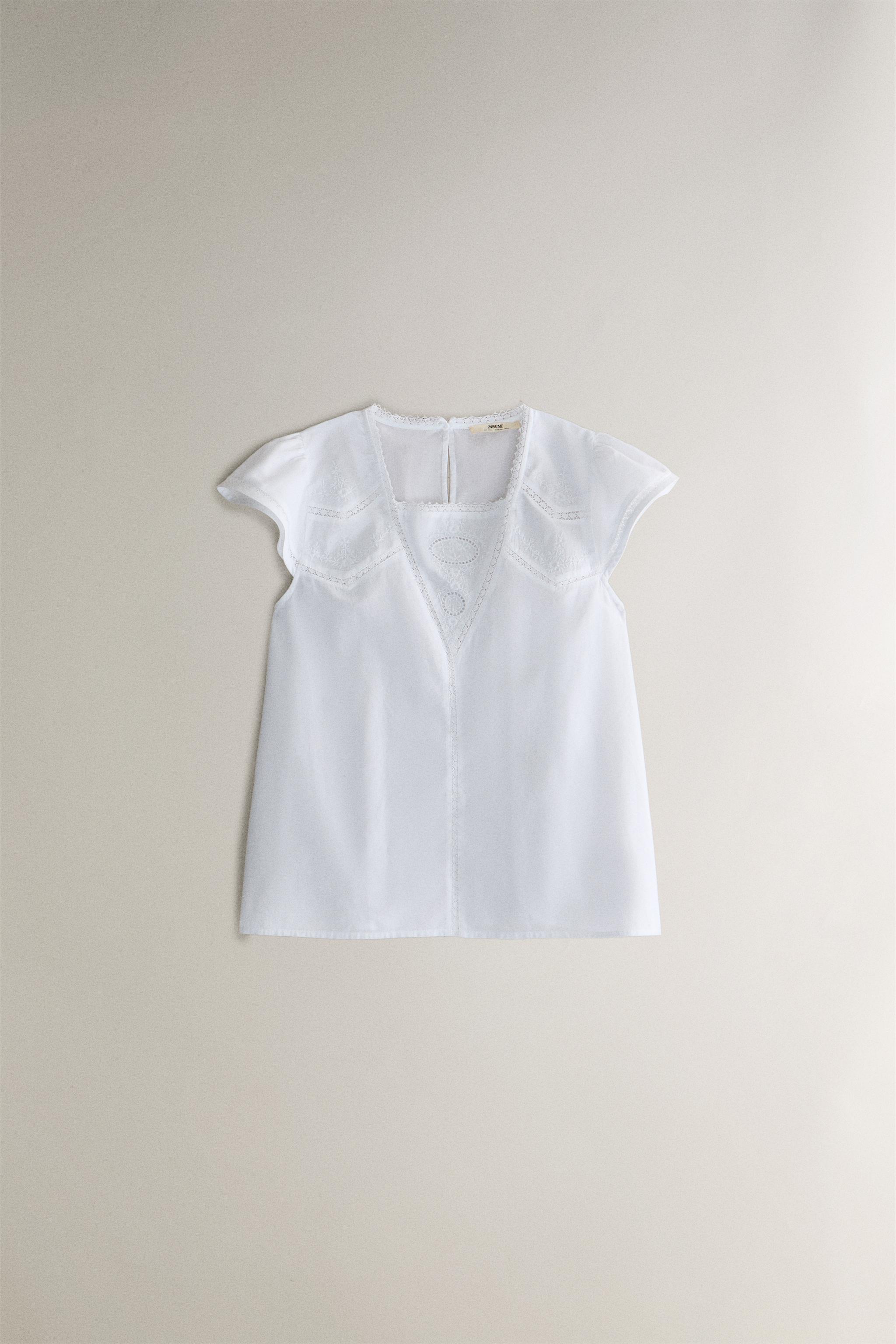 LACE AND EMBROIDERY T-SHIRT - White | ZARA United States
