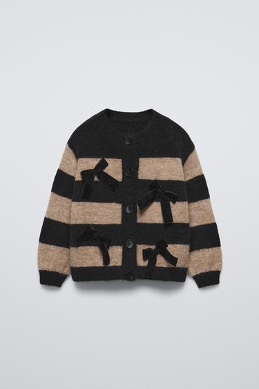 Zara STRIPED KNIT CARDIGAN - Black / Sand - Image 0