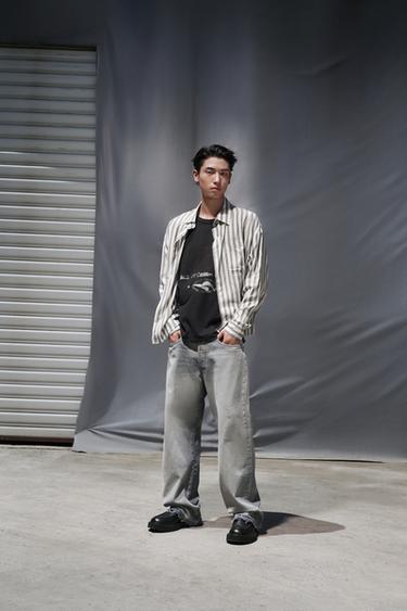 STRIPED COTTON-VISCOSE SHIRT - Grey by Zara - Image 0