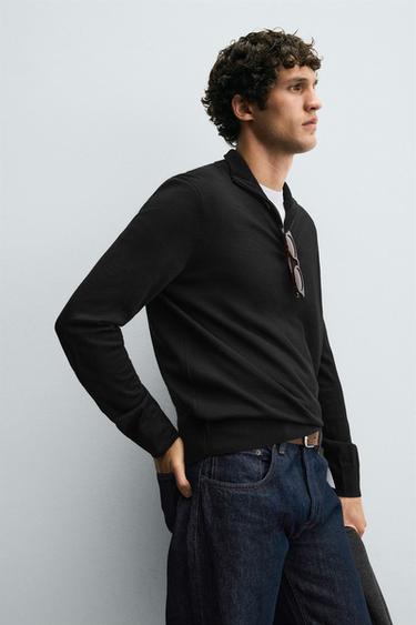 100% WOOL QUARTER-ZIP SWEATER - Black by Zara - Image 4