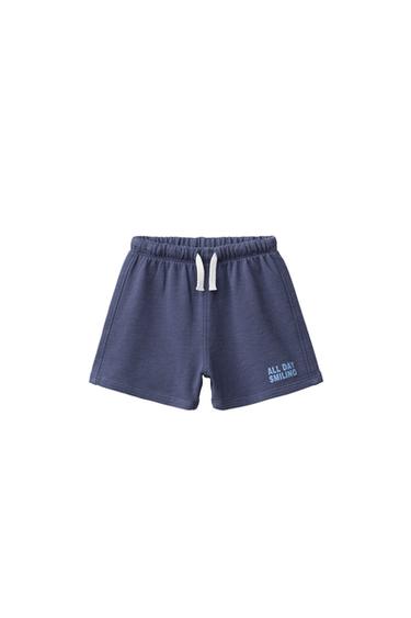 TEXT PRINT PLUSH BERMUDA SHORTS - Mid-blue by Zara