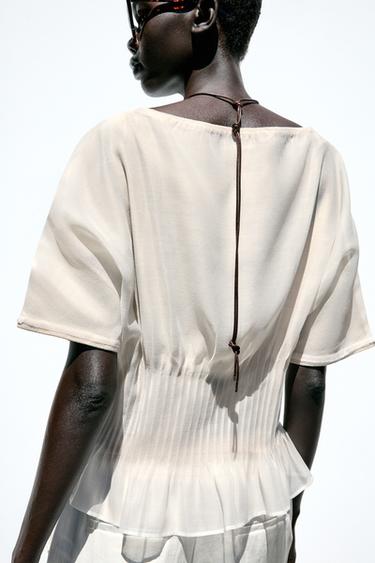 KNIT TOP WITH ORGANZA - Ecru by Zara - Image 3