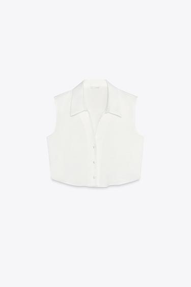TOP CORTO SATINADO - Blanco de Zara - Imagen 0