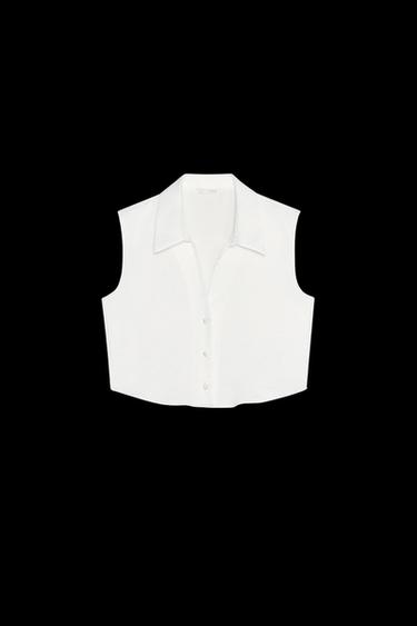 Zara SATIN EFFECT CROP TOP - White - Image 0