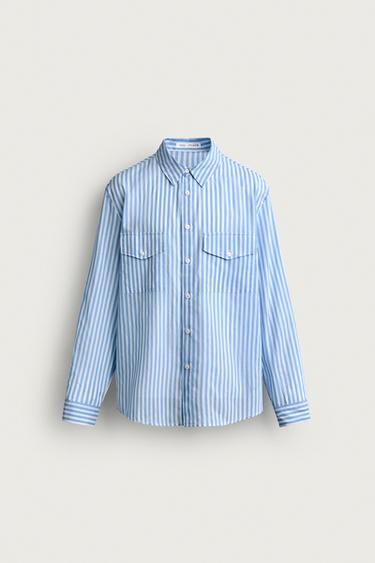 STRIPED FLOWING SHIRT WITH POCKETS - Blue/White by Zara