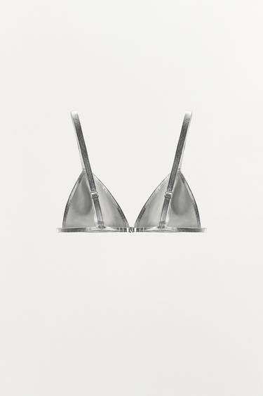 100% LEATHER METALLIC BRA - Silver by Zara - Image 3
