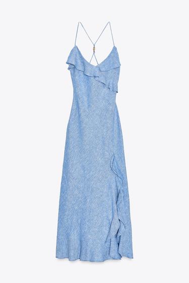 ROBE À BRETELLES À VOLANTS EN LIN - Bleu clair de Zara - Image 7