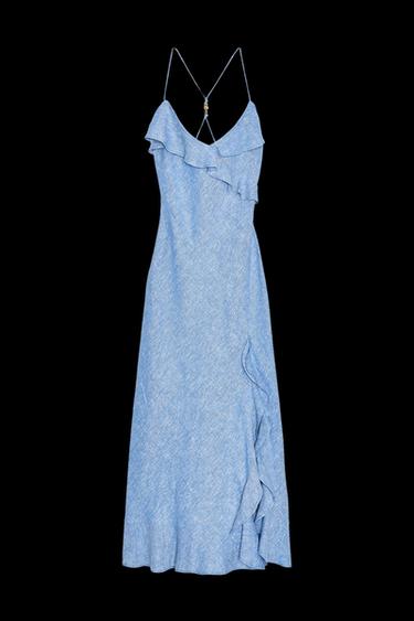 KLEID MIT TRÄGERN, VOLANTS UND LEINEN - Hellblau von Zara - Bild 0