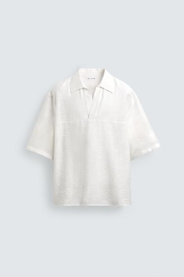 РУБАШКА ПОЛО ИЗ ЖАККАРДА СТРУЯЩЕГОСЯ ПОКРОЯ — БЕЛЫЙ от Zara