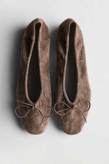 Zara Gathered ballet flats with bow - Khaki Green - Image 0