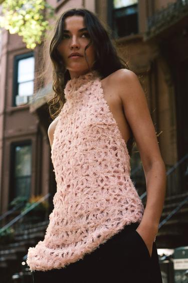 TOP À COL HALTER ASYMÉTRIQUE - Blanc / Rose de Zara - Image 2