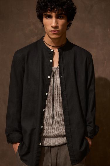 ÁO SƠ MI VẢI LINEN - COTTON - Màu đen từ Zara
