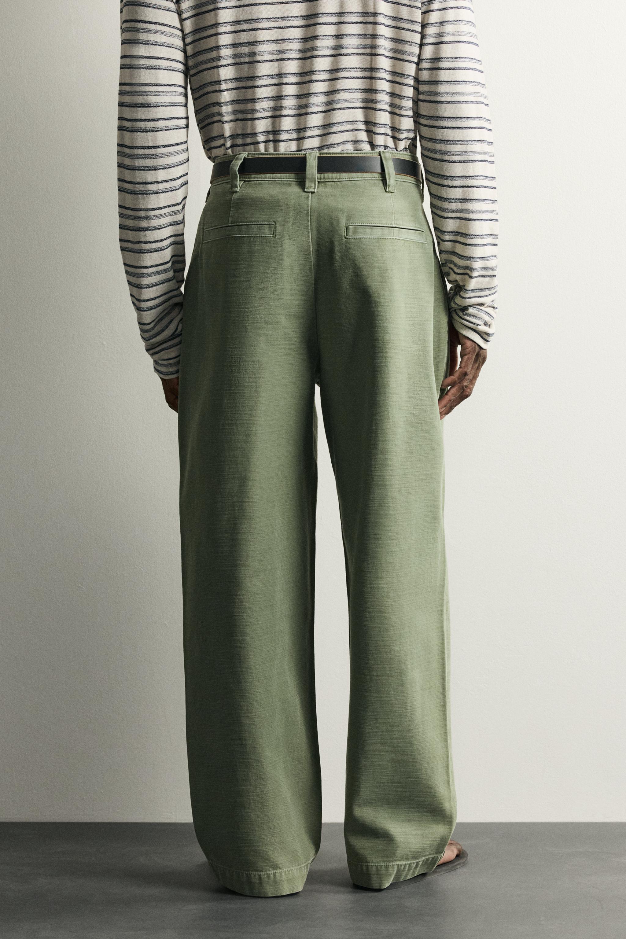 Мужские джинсы Zara BAGGY FIT PLEATED CHINO PANTS — фото 3