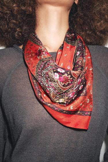 FOULARD IMPRIMÉ AVEC SOIE - Rouge de Zara - Image 1